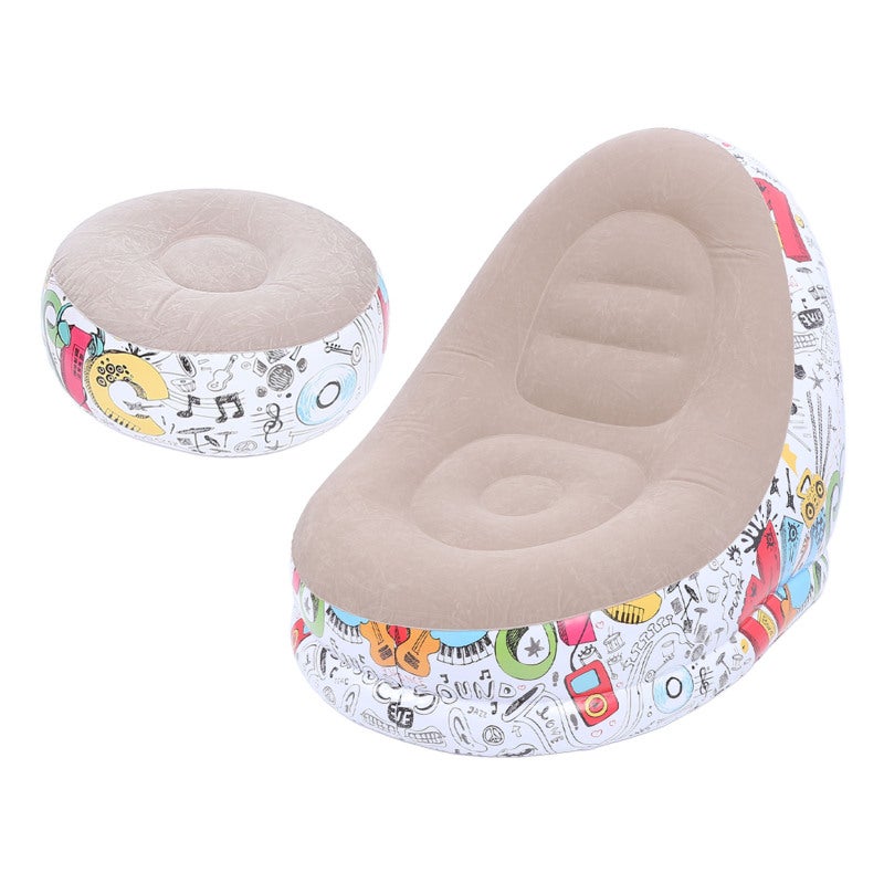 Inflatable Sofa Chair: Premium Soft Flocking Material - Cartoon Graffiti Design Inflatable Couch With Footstool for Living Room, Bedroom, Family and Outdoor Activities - Image 5