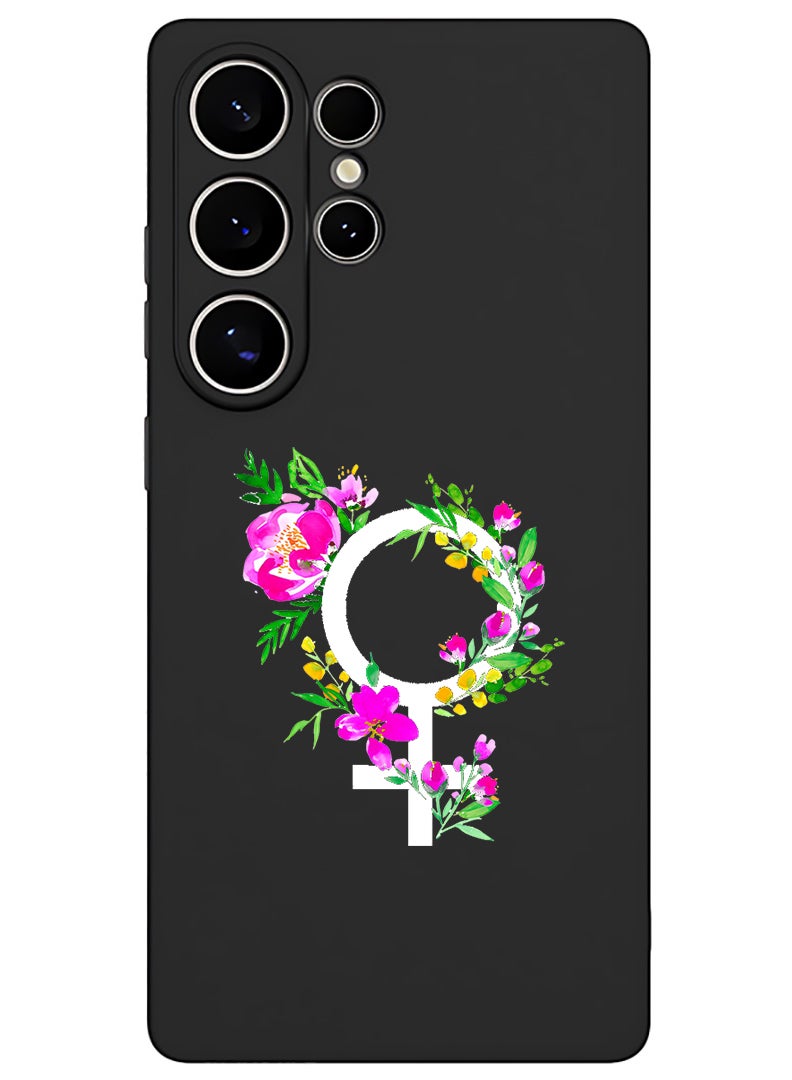 Theodor Protective Slim Fit Case Liquid Silicone Cover with Full Body Protection Anti-Scratch Shockproof Case For Samsung Galaxy S25 Ultra (Black) - womens day floral - White - Image 1