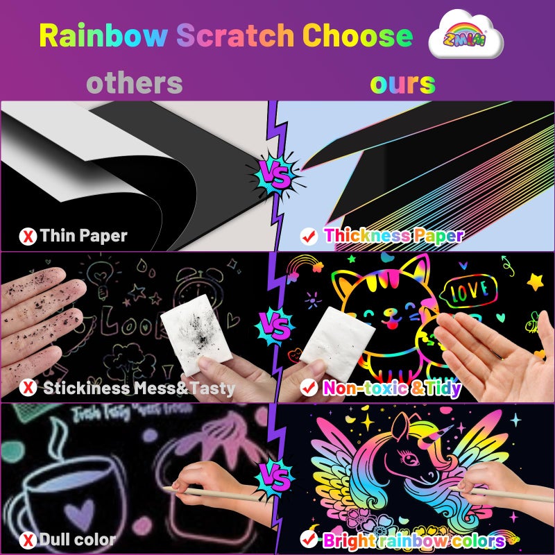 ZMLM Scratch Paper Art Set: 100Pcs Magic Art Craft Kid Easter Gifts Scratch Paper Supplies Toddler Preschool Learning Toys for Age 3 4 5 6 7 8 Girls Boys Birthday Activities Party Favors - Image 4