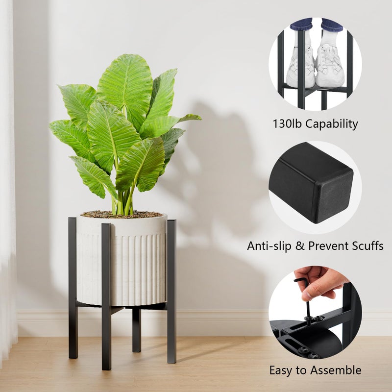 Linpla Adjustable Metal Plant Stand Indoor Outdoor - Fits 8 to 12 Inches Pots - Mid Century Modern Planter Stand Single Floor Flower Pot Holder Home Decor for Gardening Gifts - Image 4