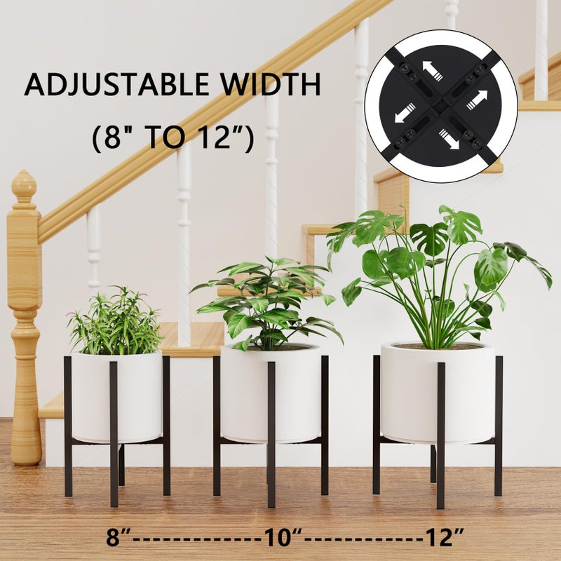 Linpla Adjustable Metal Plant Stand Indoor Outdoor - Fits 8 to 12 Inches Pots - Mid Century Modern Planter Stand Single Floor Flower Pot Holder Home Decor for Gardening Gifts - Image 3