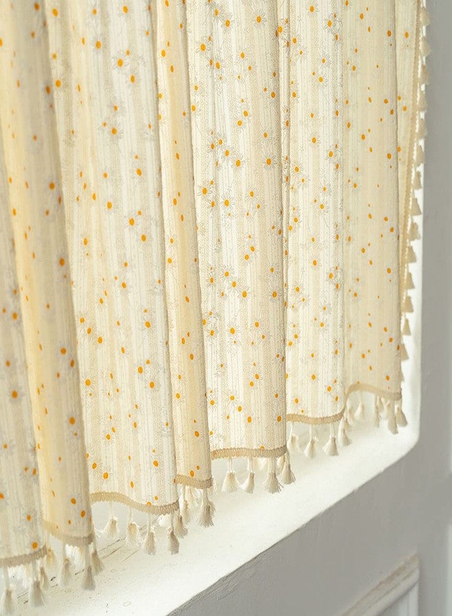 vctops Boho Daisy Floral Cotton Cafe Curtains with Tassels Rod Pocket Short Kitchen Curtain, 1 Panel (Daisy,24"x35") - Image 5