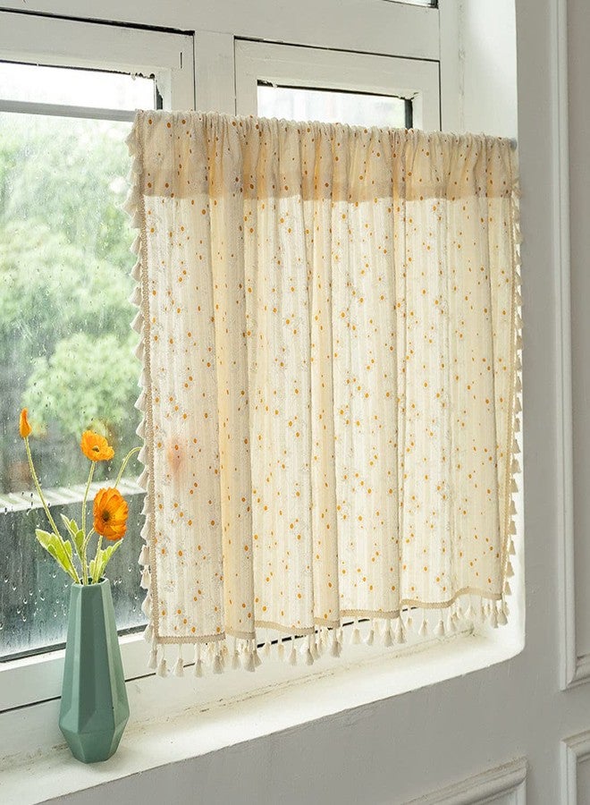 vctops Boho Daisy Floral Cotton Cafe Curtains with Tassels Rod Pocket Short Kitchen Curtain, 1 Panel (Daisy,24"x35") - Image 1
