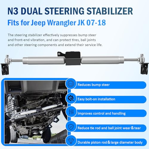 USSKYBOY N3 Dual Steering Stabilizer fits for Jeep Wrangler JK 07-18, Replacement Part for 8734930 - Image 2