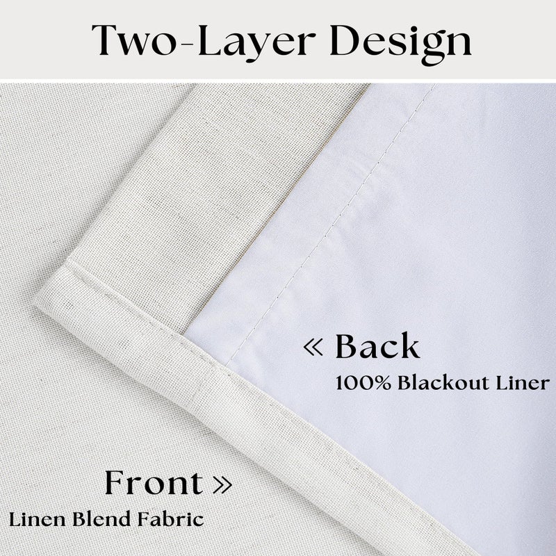 TWODRAPES 120 Inch 100% Blackout Linen Pleated Curtains 60 Inch Wide for Living Room Pinch Pleat Back Tab Black Out Drapes Memory Shape Heat Reducing Window Curtains for Bedroom 60x120 Beige White 1 Panel - Image 3
