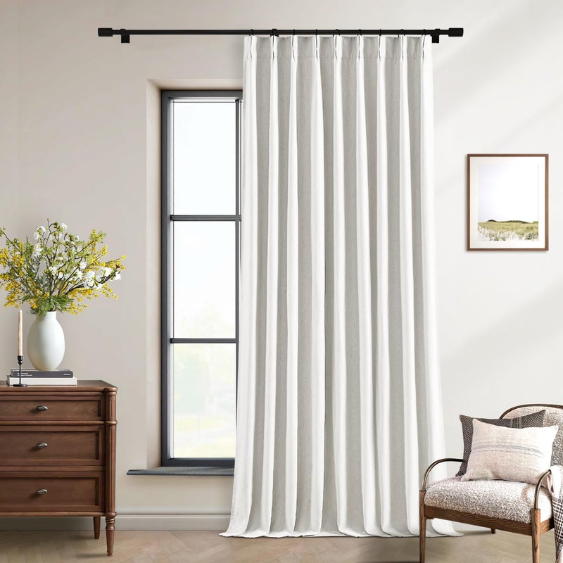 TWODRAPES 120 Inch 100% Blackout Linen Pleated Curtains 60 Inch Wide for Living Room Pinch Pleat Back Tab Black Out Drapes Memory Shape Heat Reducing Window Curtains for Bedroom 60x120 Beige White 1 Panel - Image 1