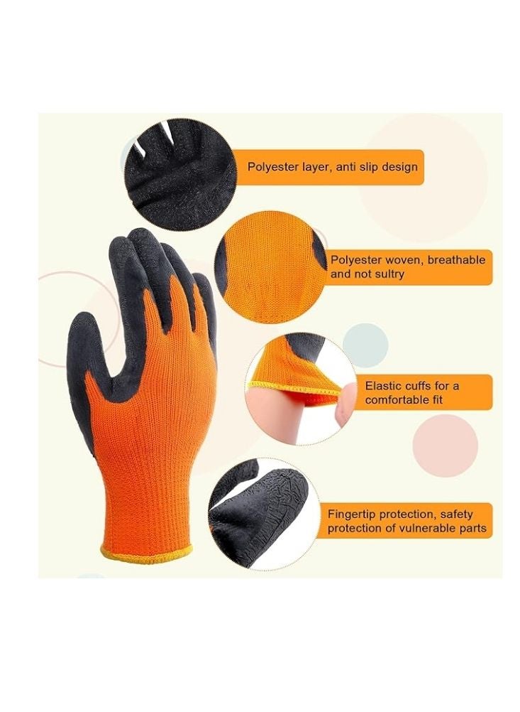 زوج من قفازات العمل شديدة التحمل - برتقالية مع قبضة يد من اللاتكس الأسود - Image 2