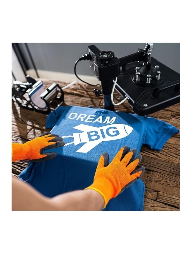 زوج من قفازات العمل شديدة التحمل - برتقالية مع قبضة يد من اللاتكس الأسود - Image 3