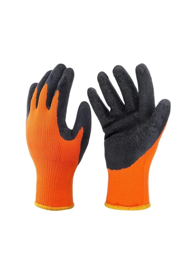 زوج من قفازات العمل شديدة التحمل - برتقالية مع قبضة يد من اللاتكس الأسود - Image 1