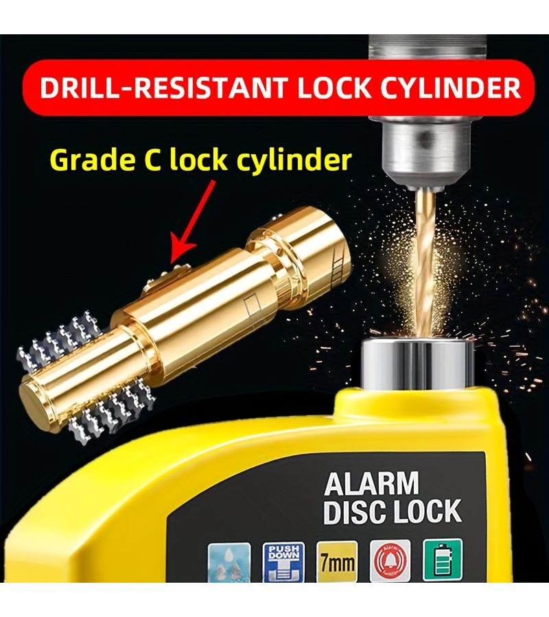 Heavy Duty Disc Brake Lock With 110Db Alarm Yellow Green Anti Theft Chain For Electric Bicycle Electric Scooter Senior Citizen Security High Decibel Safety Lightweight Portable Small - Image 1