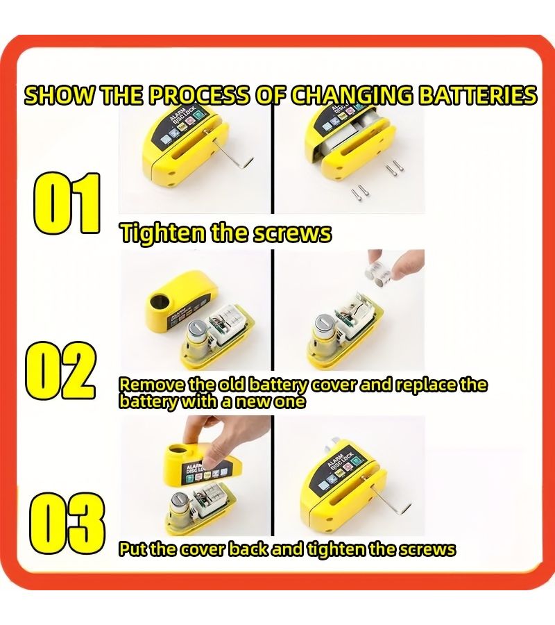 Heavy Duty Disc Brake Lock With 110Db Alarm Yellow Green Anti Theft Chain For Electric Bicycle Electric Scooter Senior Citizen Security High Decibel Safety Lightweight Portable Small - Image 2