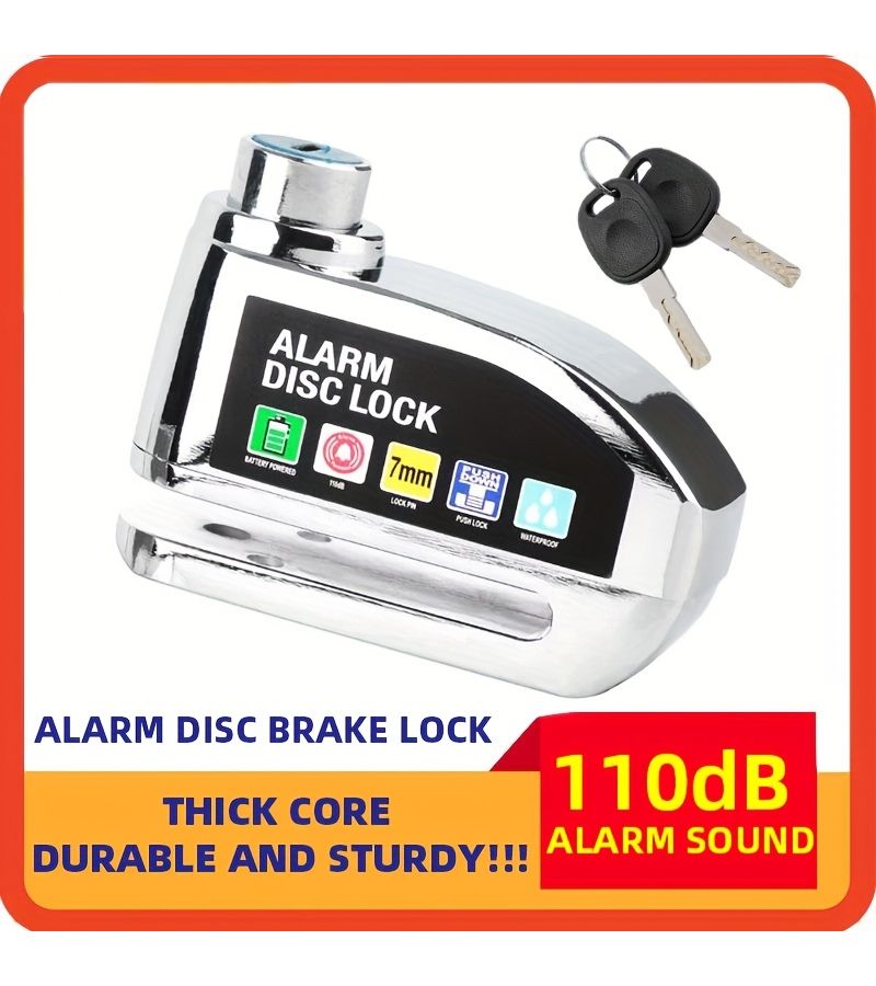 Heavy Duty Disc Brake Lock With 110Db Alarm Yellow Green Anti Theft Chain For Electric Bicycle Electric Scooter Senior Citizen Security High Decibel Safety Lightweight Portable Small - Image 4