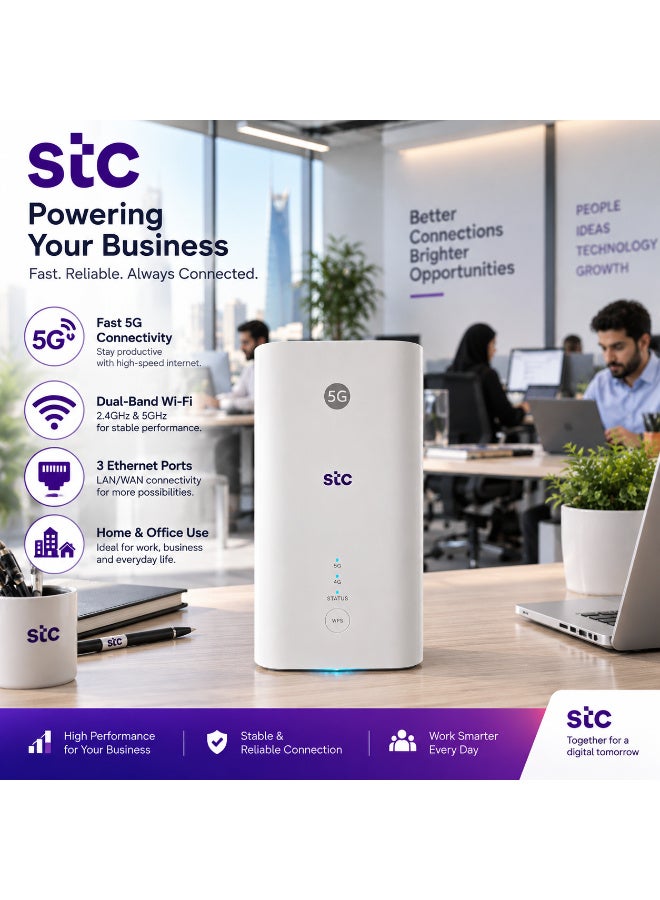 STC Renewed – STC 5G CPE Router | Up to 3.6 Gbps 5G Download Speed | Dual-Band Wi-Fi | Nano SIM | 3 Ethernet Ports | Supports All Networks (STC, Mobily, Zain & Virgin) | H138-380 | White white - Image 5