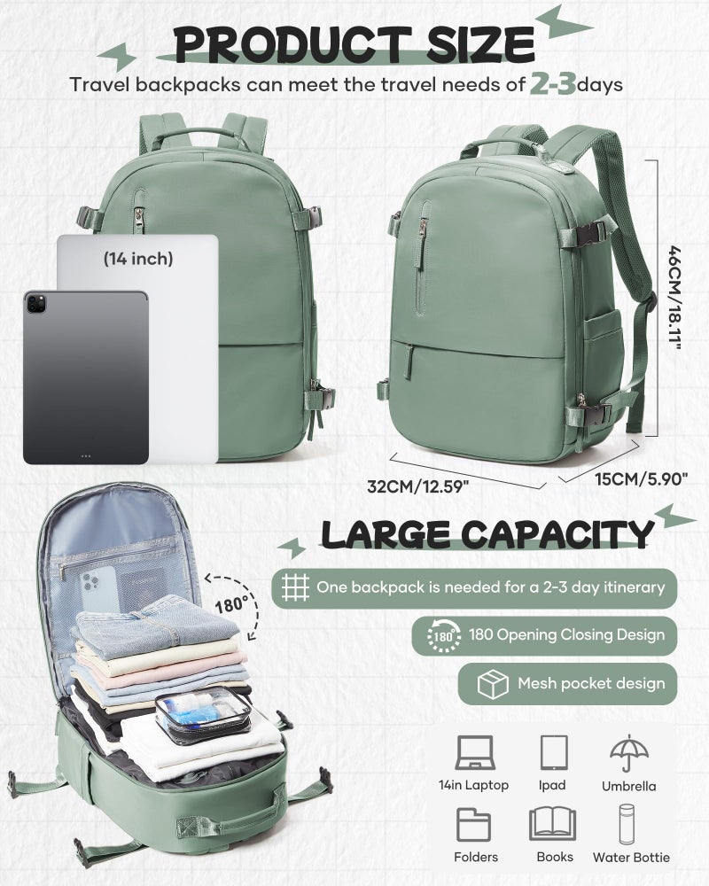 SEAFEW Large Travel Vacuum Backpack with Electric Air Pump, Carry on Backpack Flight Approved Item Bag,Casual Daypacks Cabin Bagage,Hiking Business Laptop Backpack with USB Charger, Green - Image 2