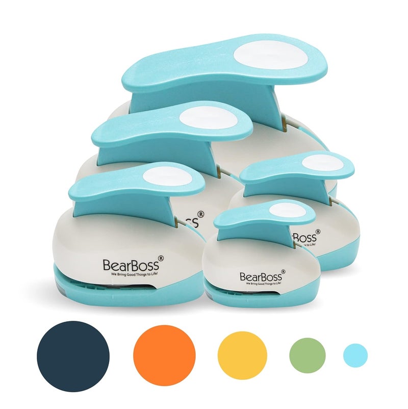 BearBoss 5 Circle Paper Punch, Handmade Scrapbook Paper Puncher, Different Size of Scrapbooking Punches Crafting Designs for Office Supplies, Card Making, DIY Albums Photos, Classic White - Image 1