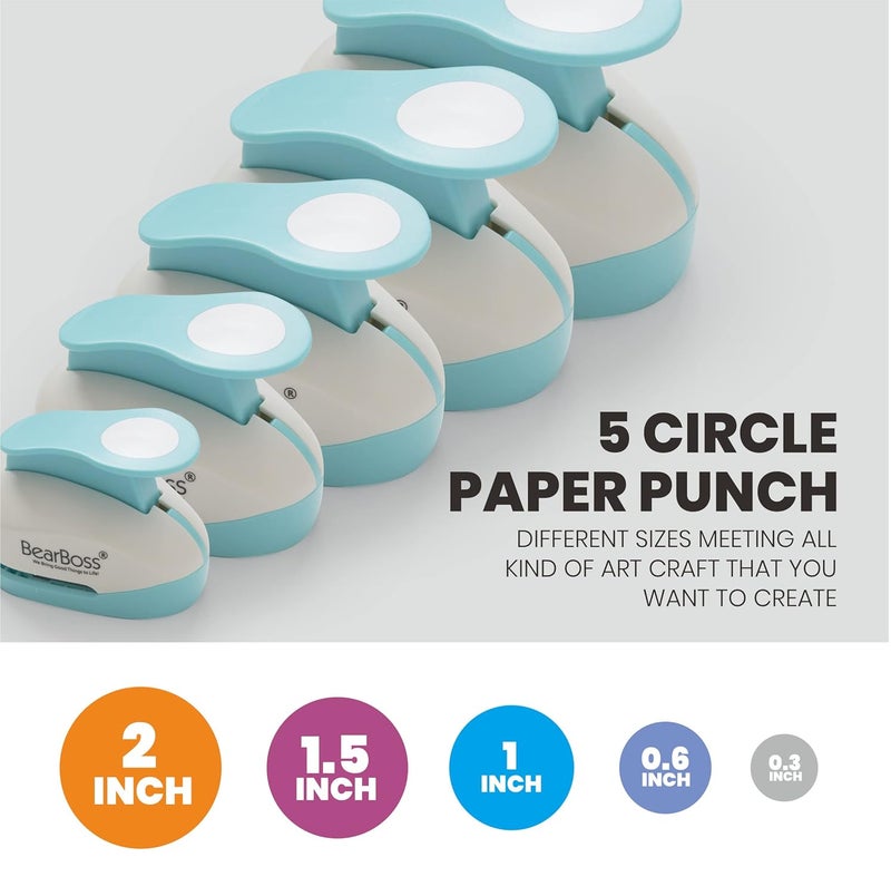 BearBoss 5 Circle Paper Punch, Handmade Scrapbook Paper Puncher, Different Size of Scrapbooking Punches Crafting Designs for Office Supplies, Card Making, DIY Albums Photos, Classic White - Image 3