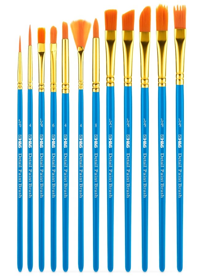 H&S Paint Brushes Set 12pcs Professional Artist Paint Brush Flat Round Tip for Acrylic Watercolor Oil Painting - Image 1