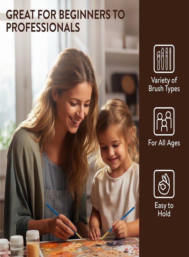 H&S Paint Brushes Set 12pcs Professional Artist Paint Brush Flat Round Tip for Acrylic Watercolor Oil Painting - Image 2