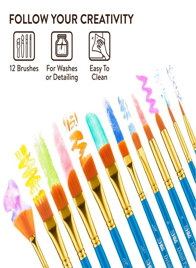 H&S Paint Brushes Set 12pcs Professional Artist Paint Brush Flat Round Tip for Acrylic Watercolor Oil Painting - Image 4