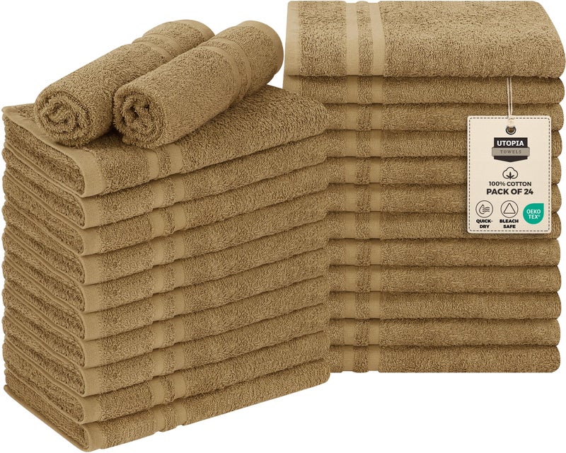 Utopia Towels Cotton Bleach Proof Salon Towel 16 by 27 inches, Bleach Safe 100% Cotton Hand Towel for Gym, 24 Pack, Camel - Image 1