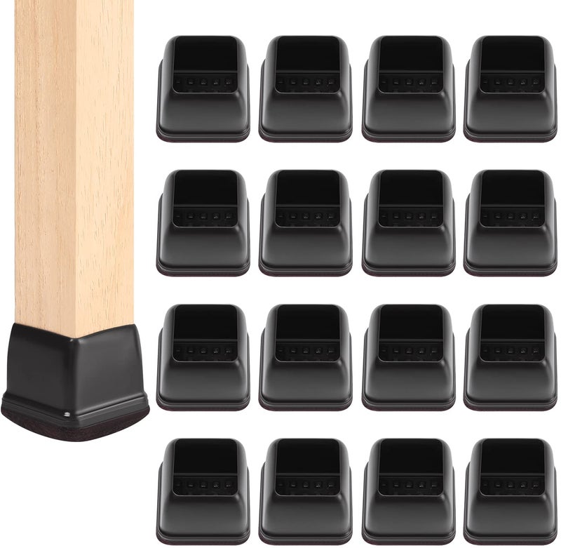 Ezprotekt 24 Pcs Square Chair Leg Floor Protectors with Felt, Silicone Felt Furniture Pads for Hardwood Floor, Dining Table Leg Caps Covers No Scratches and Noise (L Fit: 1" - 1.4", Black) - Image 1