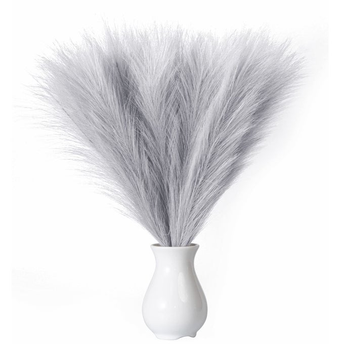 Faux Pampas Grass 1845cm Artificial Pampas Grass Fluffy 6 Stem pompous Grass Flower Arrangement for Boho Home Wedding DecorationGrey