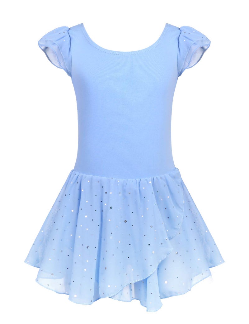 Arshiner Girls Ruffle Sleeve Ballet Dance Dress Tutu Skirted Leotard, 4-5 Years, Blue - Image 1
