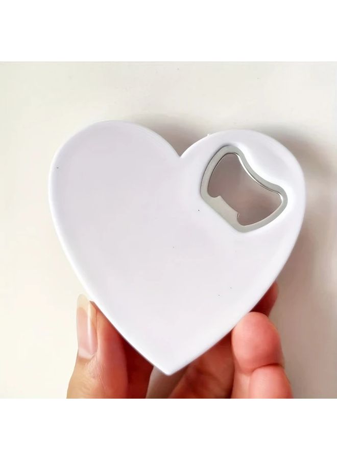 White Heart Shaped Plastic Bottle Opener Magnetic Refrigerator Clip for Beer Drinks Home Bar Use Creative Design - Image 1