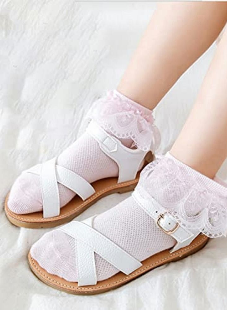 SYOSI 6 أزواج من الجوارب للفتيات المكشكشة، جوارب كاحل قطنية من الدانتيل الفاخر، جوارب دانتيل للفتيات، جوارب دانتيل مدرسية، جوارب فستان رقص الأميرة البيضاء لعمر 5 سنوات - Image 4