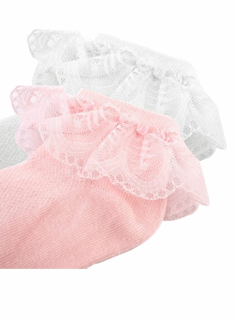 SYOSI 6 أزواج من الجوارب للفتيات المكشكشة، جوارب كاحل قطنية من الدانتيل الفاخر، جوارب دانتيل للفتيات، جوارب دانتيل مدرسية، جوارب فستان رقص الأميرة البيضاء لعمر 5 سنوات - Image 2