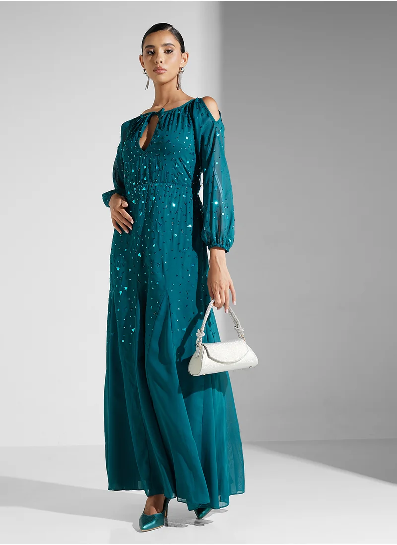 Amelia Rose Embellished Mesh Detailed Dress