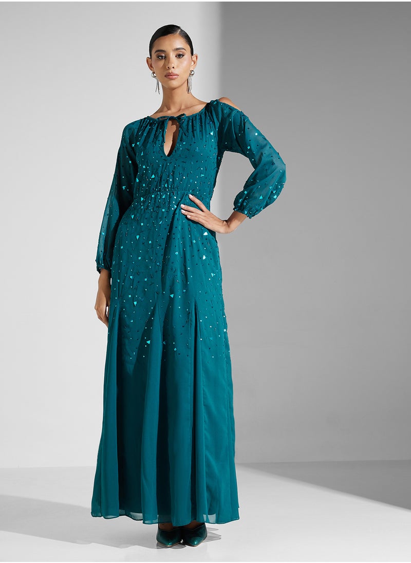 Amelia Rose Embellished Mesh Detailed Dress  - Image 4