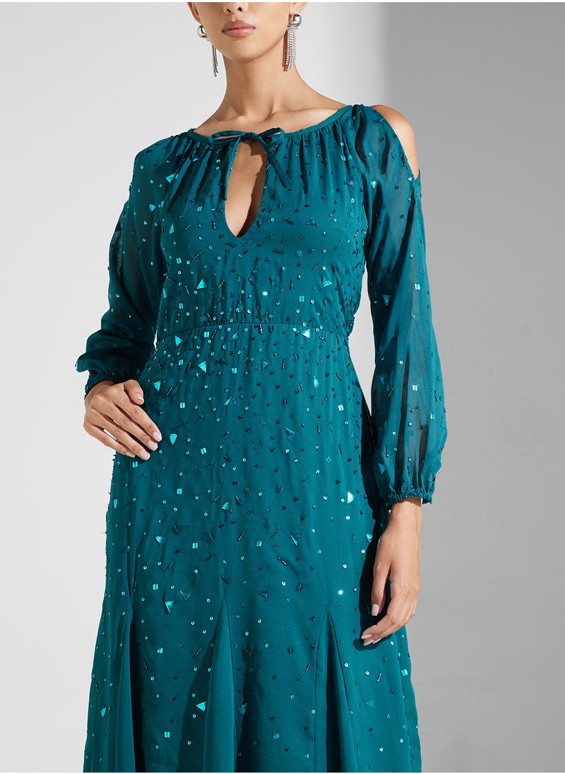 Amelia Rose Embellished Mesh Detailed Dress  - Image 3