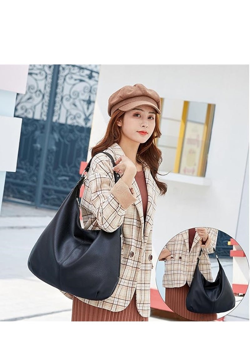 Women Tote Handbag, Ladies Fashion Shoulder Bag Bohos Tote with Large Capacity, Soft Vegan Leather Shoulder Bag Crossbody Bag Handbag Mini Clutch Purse with Adjustable Strap for Girls (1552# Black) - Image 4