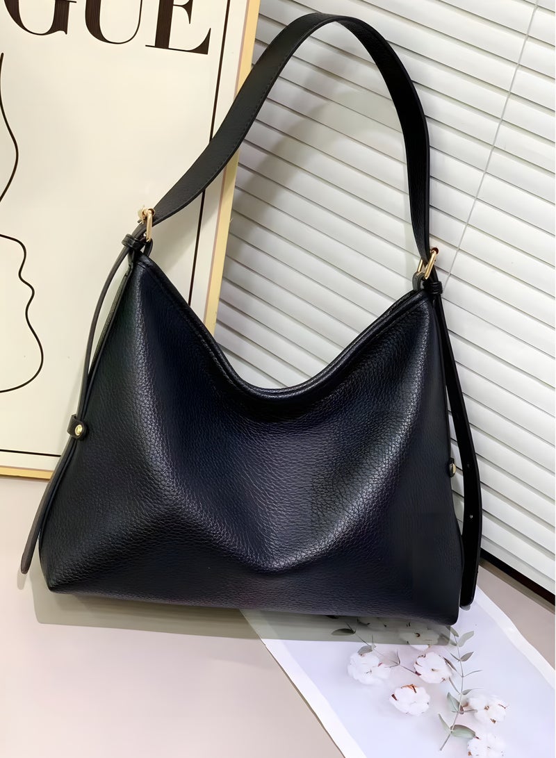 Women Tote Handbag, Ladies Fashion Shoulder Bag Bohos Tote with Large Capacity, Soft Vegan Leather Shoulder Bag Crossbody Bag Handbag Mini Clutch Purse with Adjustable Strap for Girls (1552# Black) - Image 3