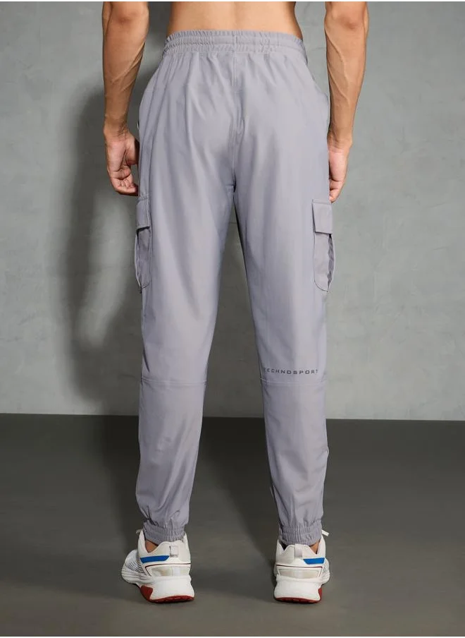 تكنوسبورت Technosport Solid Regular Fit Cargo Joggers with Drawstring