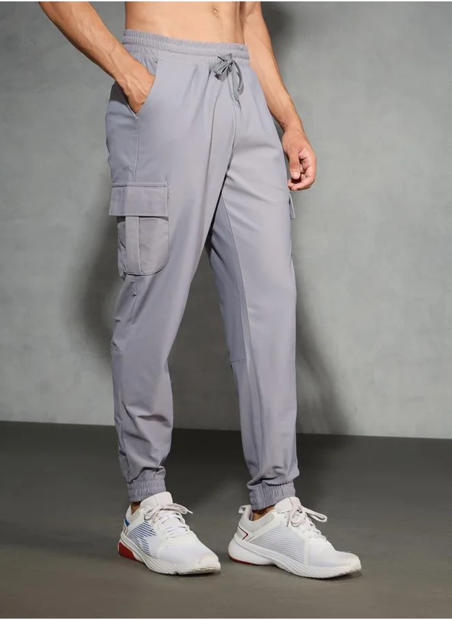 تكنوسبورت Technosport Solid Regular Fit Cargo Joggers with Drawstring