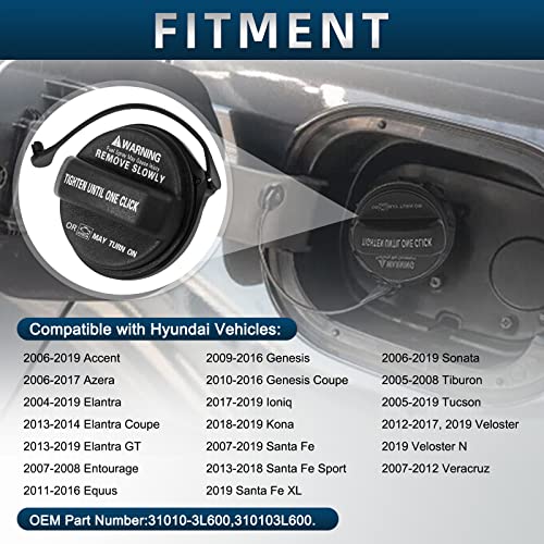 AUTOBABA Fuel Tank Cap Gas Cap Compatible with 2006-2019 Hyundai Accent, Azera, Elantra, Elantra GT, Entourage, Equus, Genesis, Genesis Coupe, Santa Fe, Sonata, Tucson Replace#31010-3L600, 310103L600 - Image 2
