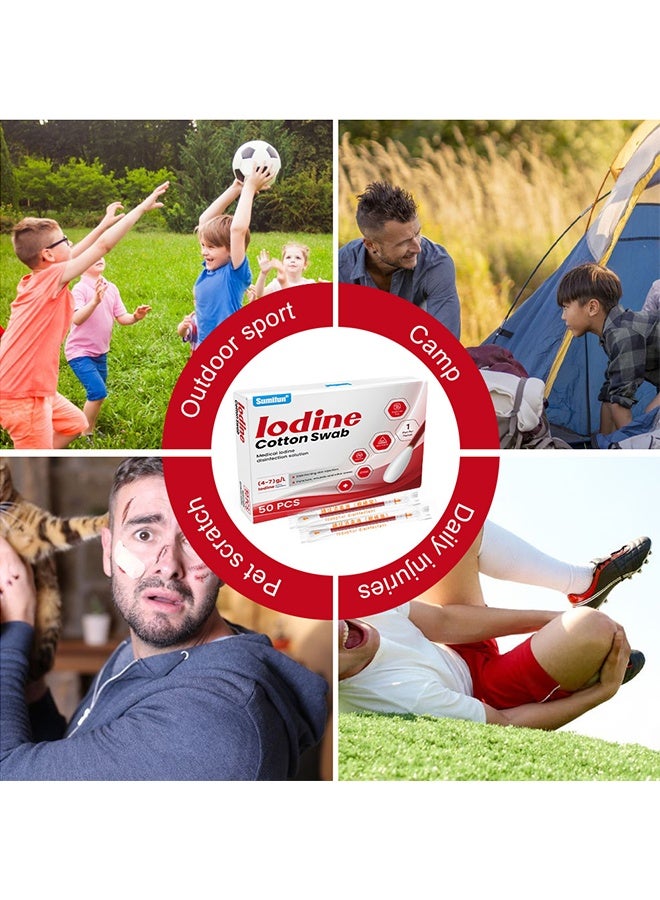 سوميفون 50 قطعة يودوفور مسحات القطن القابلة للتصرف للتطهير في حالات الطوارئ ، مسحات القطن اليودوفور المعبأة بشكل فردي ، لتنظيف الجروح الجلد الكدمات المنزلية السفر في الهواء الطلق الرياضة استخدام الطوارئ - Image 5