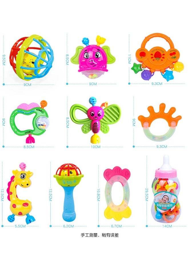 9pcs Multi-Shaped Baby Rattle Toy Set, Infant Teething Toys, Grab and Spin Rattles Sensory Toy Set, Food Grade Silicone Material, Rich Colors, Baby Toys Gift for Babies Boy sand Girls, Early Educati - Image 2