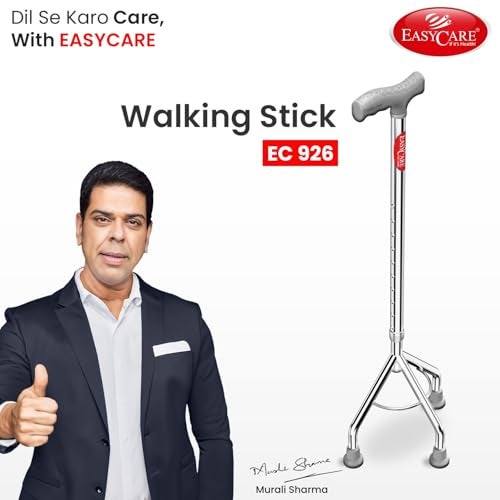 EASYCARE® Walking Stick | Lightweight Aluminium with 10 Height Levels Adjustable | Ergonomic Handle, Anti-Slip Base | Support for Old Age Seniors, Men, Women & Patients (High Rise 3 Legs) - Image 2