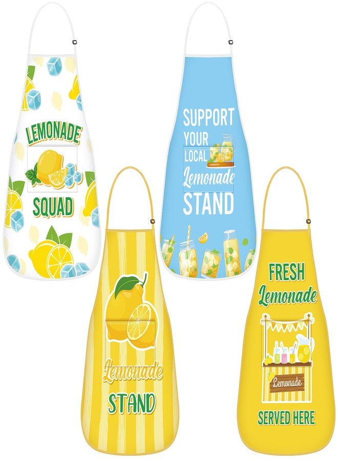 Shyyween 4 Pcs Lemonade Stand Apron with Pocket Adjustable Strap Washable Lemon Apron for Kitchen Cooking Lemonade Party(Bright) - Image 1