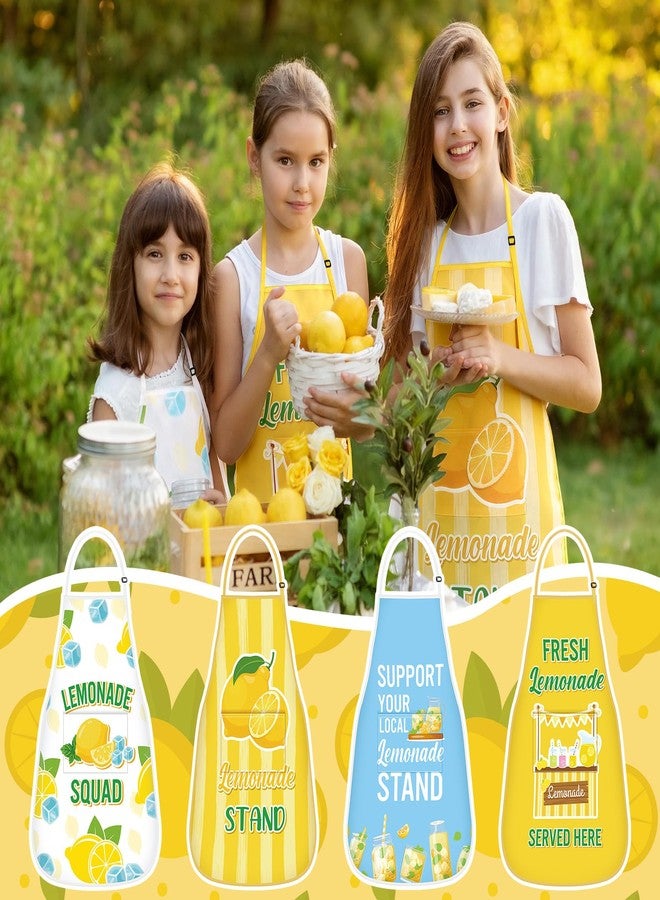 Shyyween 4 Pcs Lemonade Stand Apron with Pocket Adjustable Strap Washable Lemon Apron for Kitchen Cooking Lemonade Party(Bright) - Image 4
