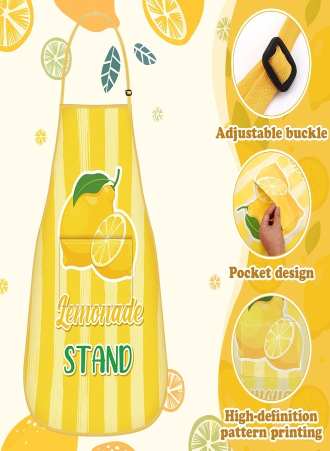 Shyyween 4 Pcs Lemonade Stand Apron with Pocket Adjustable Strap Washable Lemon Apron for Kitchen Cooking Lemonade Party(Bright) - Image 3