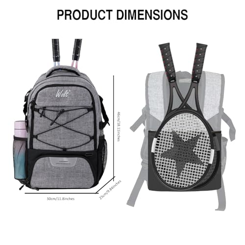 WOLT Tennis Bag - Large Tennis Racket Backpack for Men & Women - Ventilated Shoe Compartment - Holds 2 Rackets- Grey - Image 3
