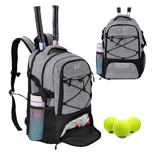 WOLT Tennis Bag - Large Tennis Racket Backpack for Men & Women - Ventilated Shoe Compartment - Holds 2 Rackets- Grey - Image 1