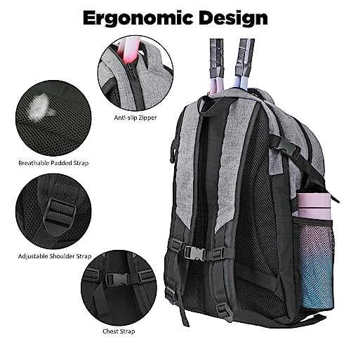WOLT Tennis Bag - Large Tennis Racket Backpack for Men & Women - Ventilated Shoe Compartment - Holds 2 Rackets- Grey - Image 5