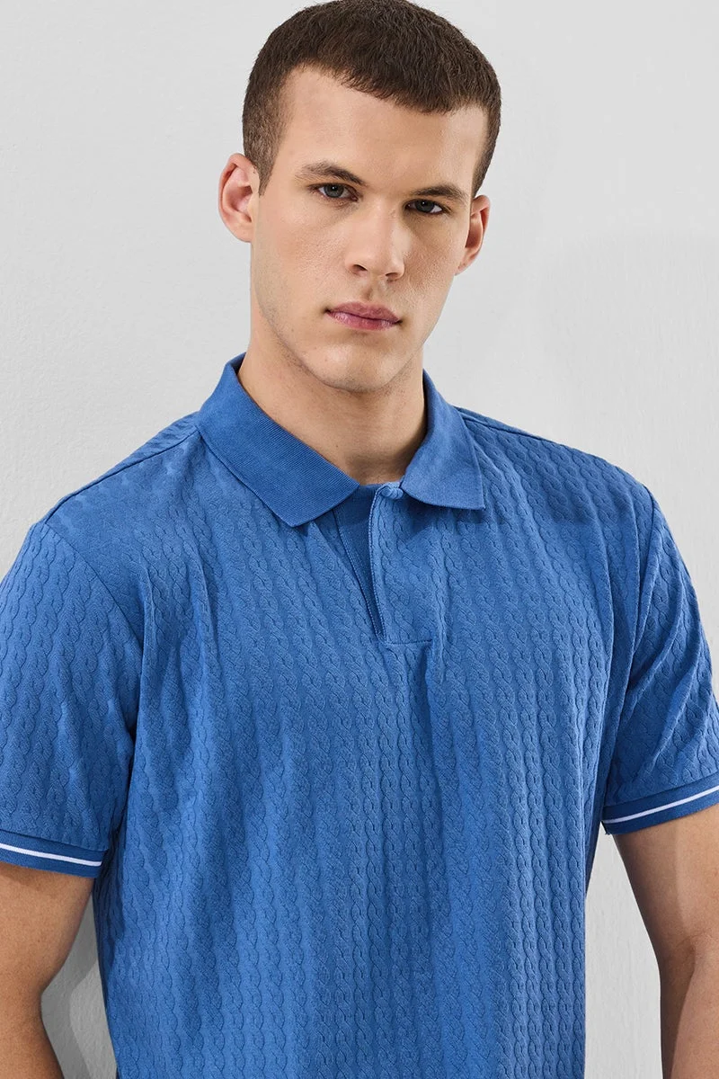 SNITCH Blue Textured Half Sleeve Regular Fit T-Shirt