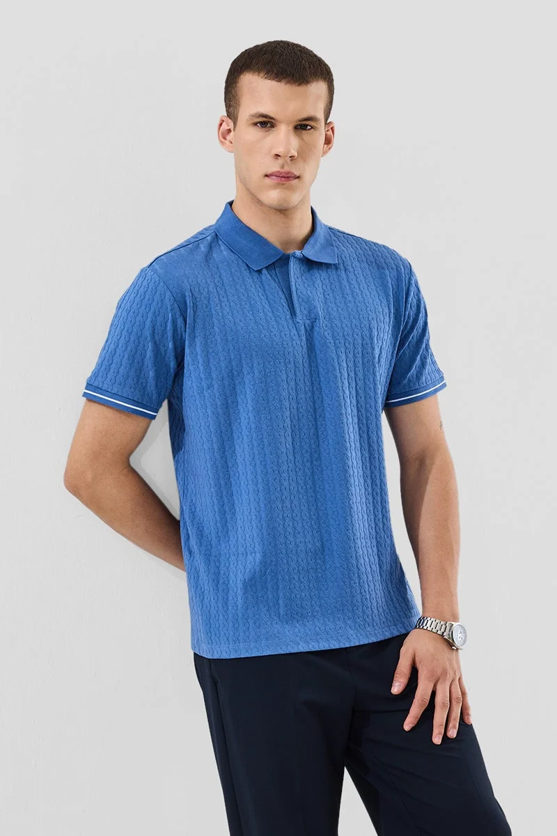 SNITCH Blue Textured Half Sleeve Regular Fit T-Shirt