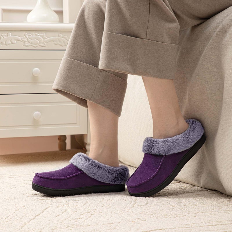 ULTRAIDEAS Women's Memory Foam House Slippers with Hard Bottom, Fur Lined House Shoes with Non-Slip Rubber Sole for Indoor & Outdoor(Purple,9-10) - Image 5